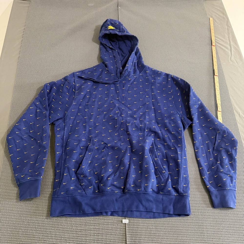 Nike Mens Blue Gold All Over Swoosh Print Pullover Hoodie Size M